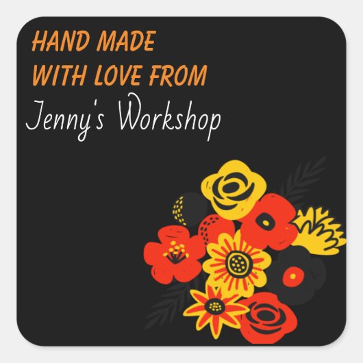 Kleines Firmenzeichen, handgefertigt mit Liebe bea Quadratischer Aufkleber (Vorderseite)