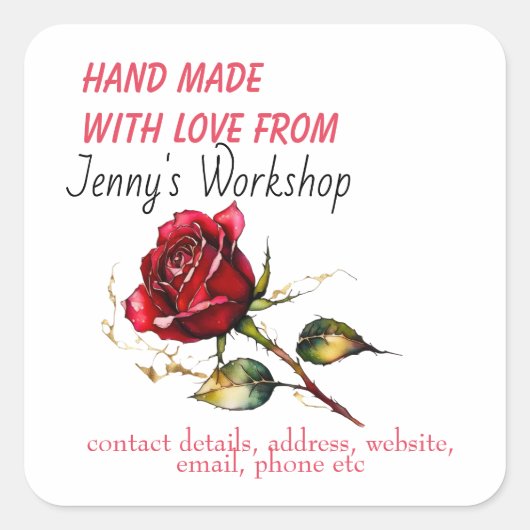 Kleines Firmenzeichen, handgefertigt mit Liebe bea Quadratischer Aufkleber (Vorderseite)