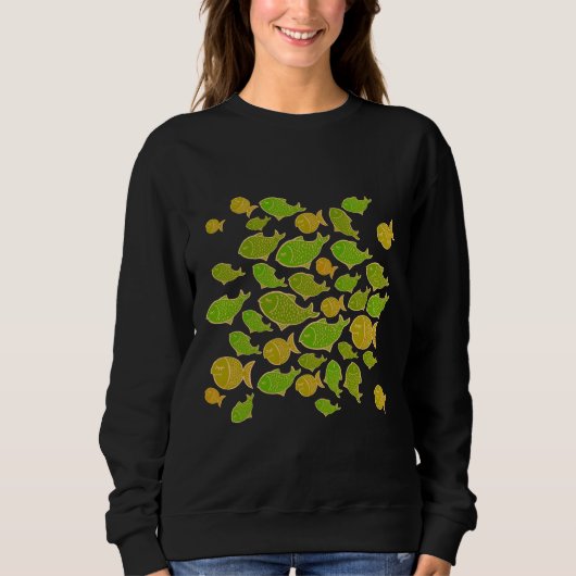 Kleines Fischmuster grün und rosa Sweatshirt (Vorderseite)