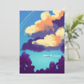 Kleines Flugzeug in Orange Clouds Einladung (Stehend Vorderseite)