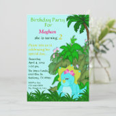 Kleines Fräulein Dino Birthday Invitation Einladung (Stehend Vorderseite)