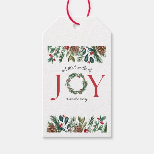 Kleines Freudenbündel Babyduschkleber Geschenkanhänger (Vorderseite)