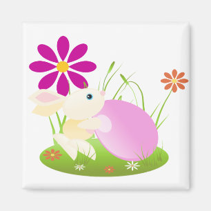 Kleines gelbes Baby-Bunny mit Blume Magnet