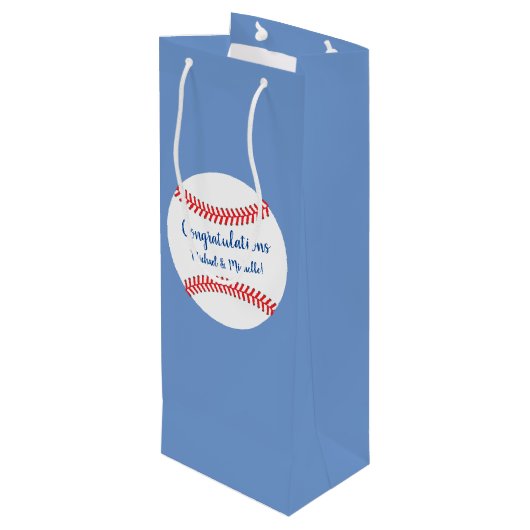 Kleines Gepäck Baseball Baby Dusche Mittleres Gesc Geschenktüte Für Weinflaschen (Rückseite Schrägansicht)