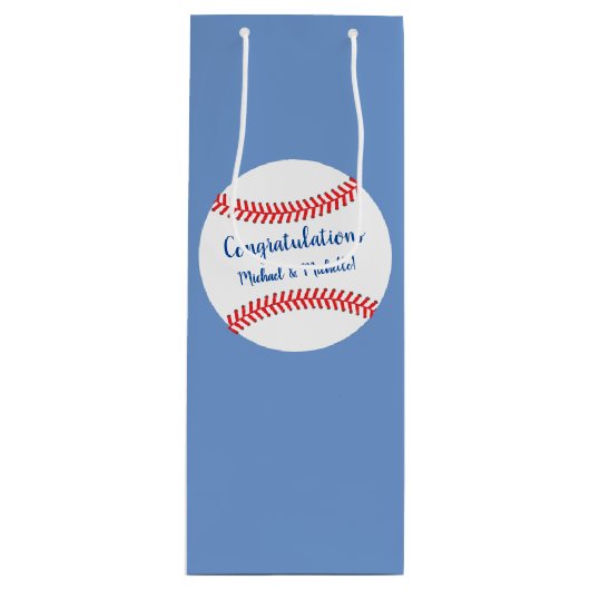 Kleines Gepäck Baseball Baby Dusche Mittleres Gesc Geschenktüte Für Weinflaschen (Vorderseite)