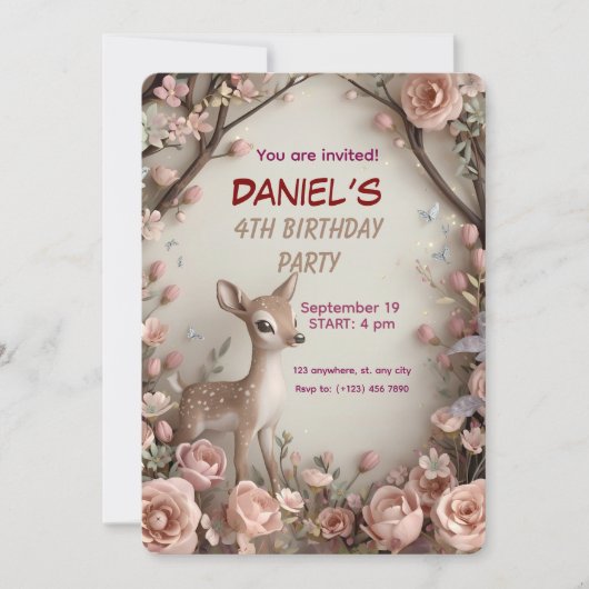 Kleines Gepunktetes Hirschwald zum Geburtstag Einl Einladung (Vorderseite)