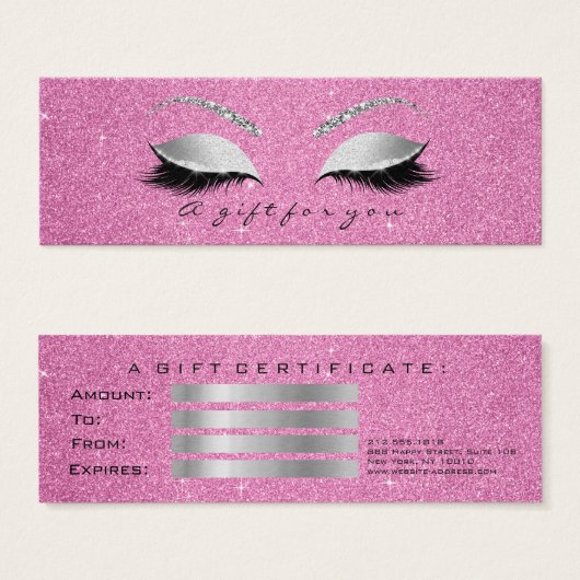 Kleines Geschenkgutschein Graue rosa Lashes Makeup (Vorne & Hinten)