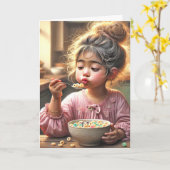 Kleines Girl Eating Cereal Karte (Gelbe Blume)