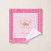 Kleines Girl Pink Einhorn Muster mit Vorname Badhandtuch Set (Waschlappen)