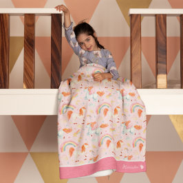 Kleines Girl Pink Einhorn Muster mit Vorname Fleecedecke