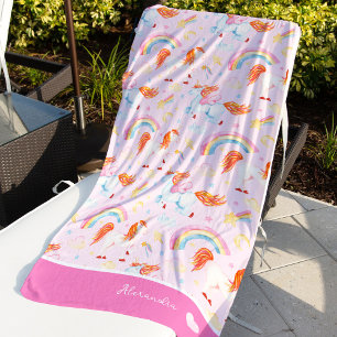 Kleines Girl Pink Einhorn Muster mit Vorname Strandtuch