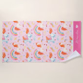 Kleines Girl Pink Einhorn Muster mit Vorname Strandtuch (Vorderseite)