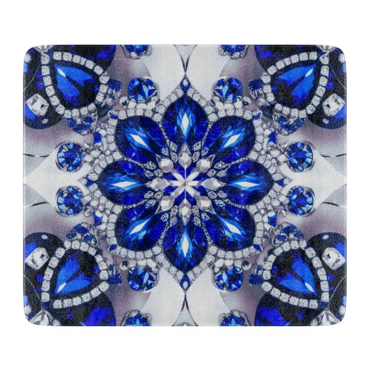 Kleines Glasspanbrett mit blauen, weißen Farben Schneidebrett (Vorderseite)