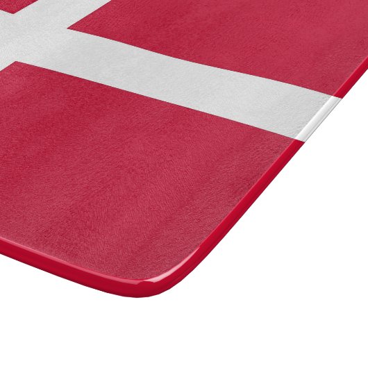 Kleines Glasspanbrett mit dänischer Flagge Schneidebrett (Ecke)
