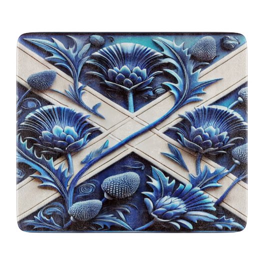 Kleines Glasspanbrett mit Scottish Thistles Schneidebrett (Vorderseite)