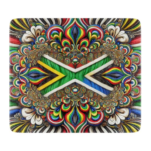 Kleines Glasspanbrett mit Südafrika-Farben Schneidebrett (Vorderseite)