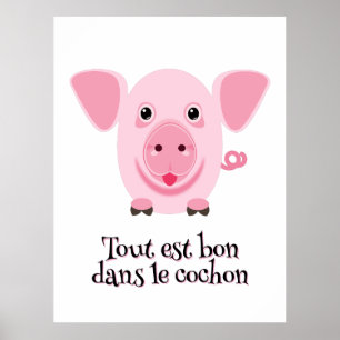 Kleines glückliches süßes rosa Schwein Poster