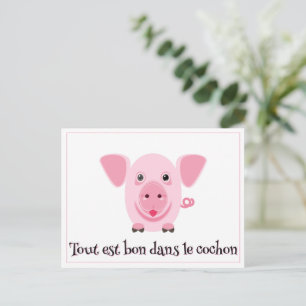 Kleines glückliches süßes rosa Schwein Postkarte