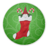 Kleines Gnome in Weihnachten Strumpf Grüne Wirbel Keramikknauf (Vorderseite)