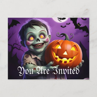 Kleines grünes Monster & Pumpkin Friend Einladungspostkarte