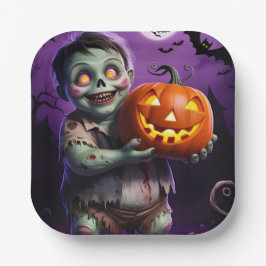 Kleines grünes Monster & Pumpkin Friend Pappteller