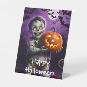 Kleines grünes Monster & Pumpkin Friend Sockelschild (Vorderseite)