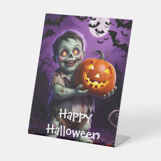 Kleines grünes Monster & Pumpkin Friend Sockelschild (Vorderseite)