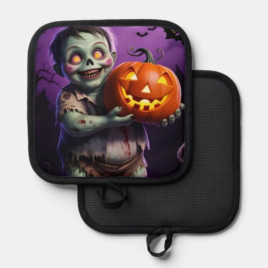 Kleines grünes Monster & Pumpkin Friend Topflappen (Vorderseite/Rückseite)