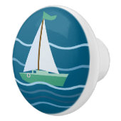 Kleines grünes Segelboot Keramikknauf (Rechts)