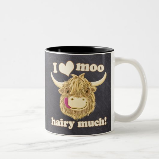Kleines Hamish Liebe-MOO haarig viel! Zweifarbige Tasse (Rechts)