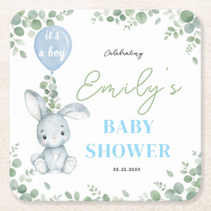 Kleines Häschen Eukalyptus Aquarell Baby Boy Showe Rechteckiger Pappuntersetzer