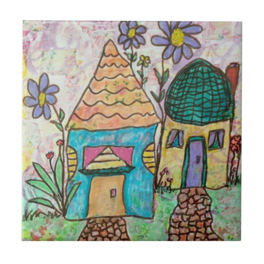 Kleines Haus Große Blume Fliese (Vorderseite)