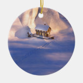 Kleines Haus im Schnee Keramik Ornament (Vorne)
