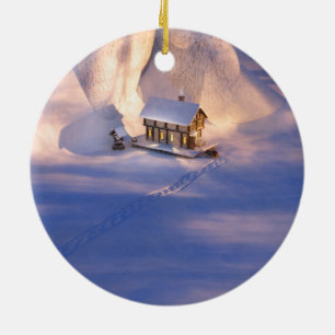 Kleines Haus im Schnee Keramik Ornament