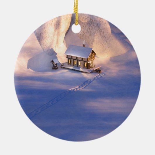 Kleines Haus im Schnee Keramik Ornament (Hinten)