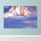 Kleines Haus in der Schneefälle Print Leinwanddruck (Insitu (Holzboden))