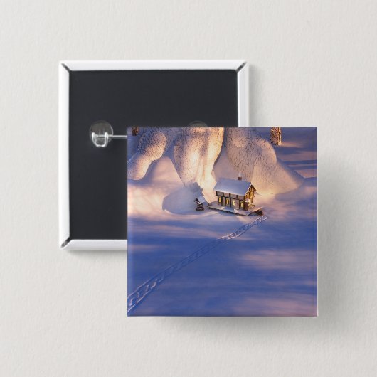 Kleines Haus in der Schneeknöpfe Button (Vorne & Hinten)