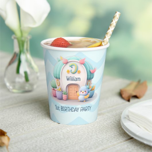 Kleines Haus mit Drache 1. Geburtstag Party Pappbecher (In Situ)