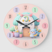 Kleines Haus mit Drache und NAME Mädchen Große Wanduhr (Vorderseite)