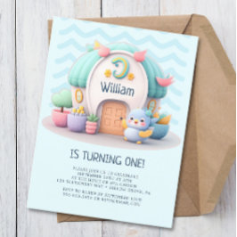 Kleines Haus mit Drachen Boy Baby Birthday Einladungspostkarte