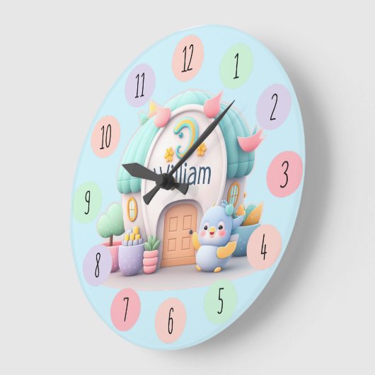 Kleines Haus mit wenig Drache und NAME Junge Große Wanduhr (Winkel)