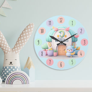 Kleines Haus mit wenig Drache und NAME Junge Große Wanduhr