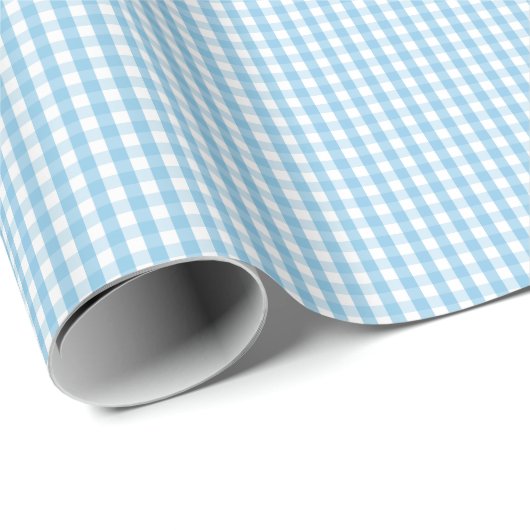 Kleines hellblaues und weißes Gingham-Packpapier Geschenkpapier (Rolleneckpunkt)