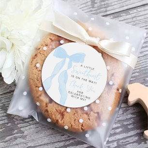 Kleines Herzchen Eleganter Blauer Bogen Babyparty Runder Aufkleber