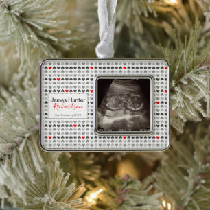 Kleines Herzensonogram-Bild-erster Weihnachtsbaum Rahmen-Ornament Silber