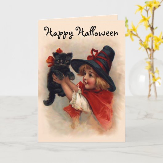 Kleines Hexe-Mädchen Karte (Gelbe Blume)