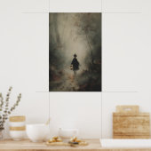 Kleines Hexenkind im nebligen dunklen Wald mit Poster (Küche)