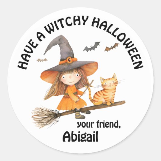 Kleines Hexenmädchen Witchy Halloween Runder Aufkleber (Vorderseite)