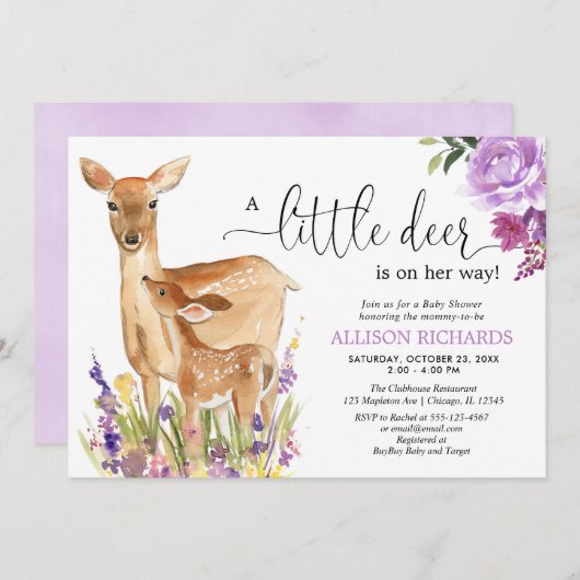 Kleines Hirsch ist unterwegs, niedliche Mädchendus Einladung (Vorne/Hinten)