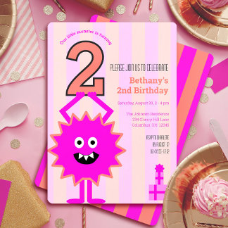 Kleines Hot Pink Monster 2. Geburtstagskind Niedli Einladung